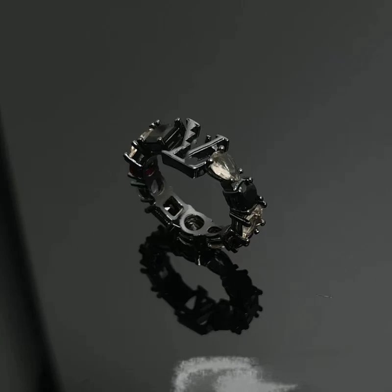 Black and Silver Letter L Ring