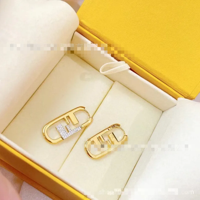 Fendi Gold Double F Crystal Logo Earrings
