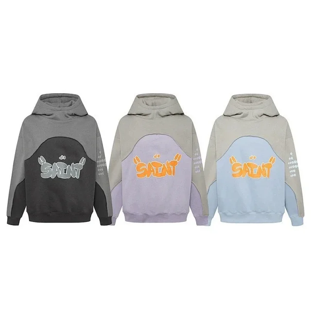 Unbranded Hoodies & Sweatshirts Color-Block Padded Hoodie with SAINT Graphic product detail image 2