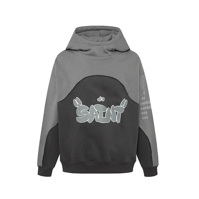 Unbranded Hoodies & Sweatshirts Color-Block Padded Hoodie with SAINT Graphic product detail image 4