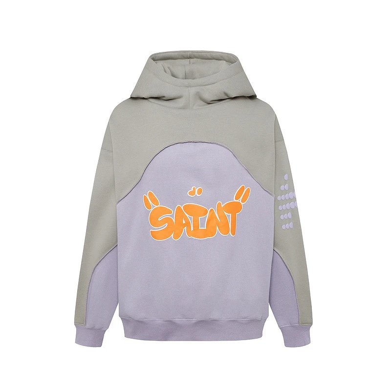 Unbranded Hoodies & Sweatshirts Color-Block Padded Hoodie with SAINT Graphic — Purple padded