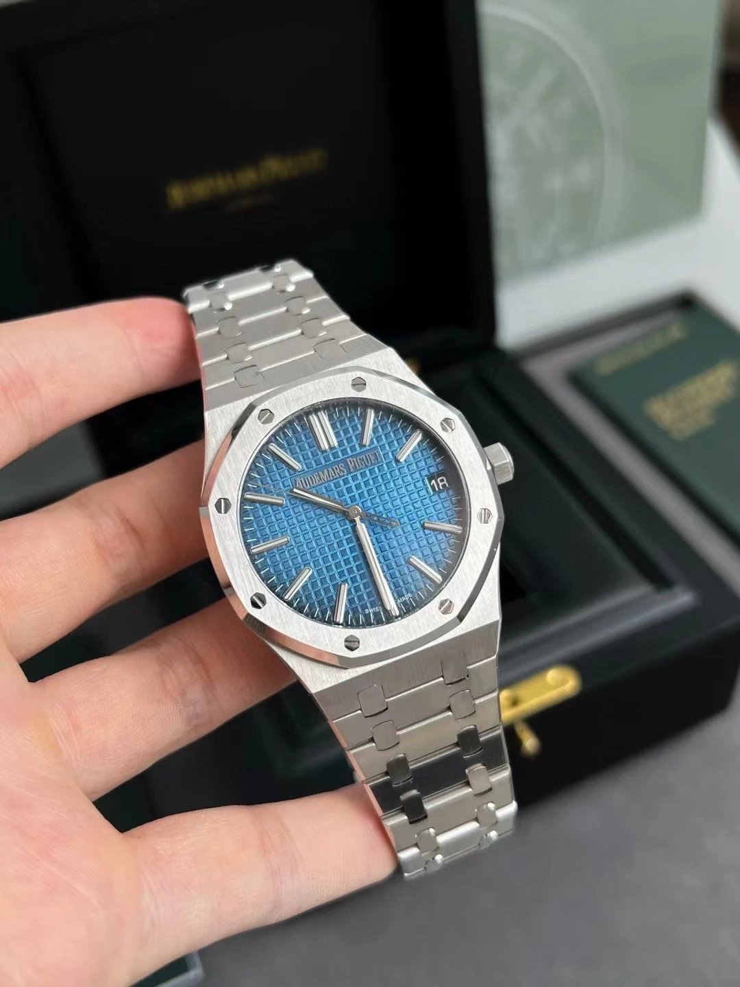 Audemars Piguet Royal Oak 15202ST Blue Tapisserie Dial Steel Watch Watches - 5