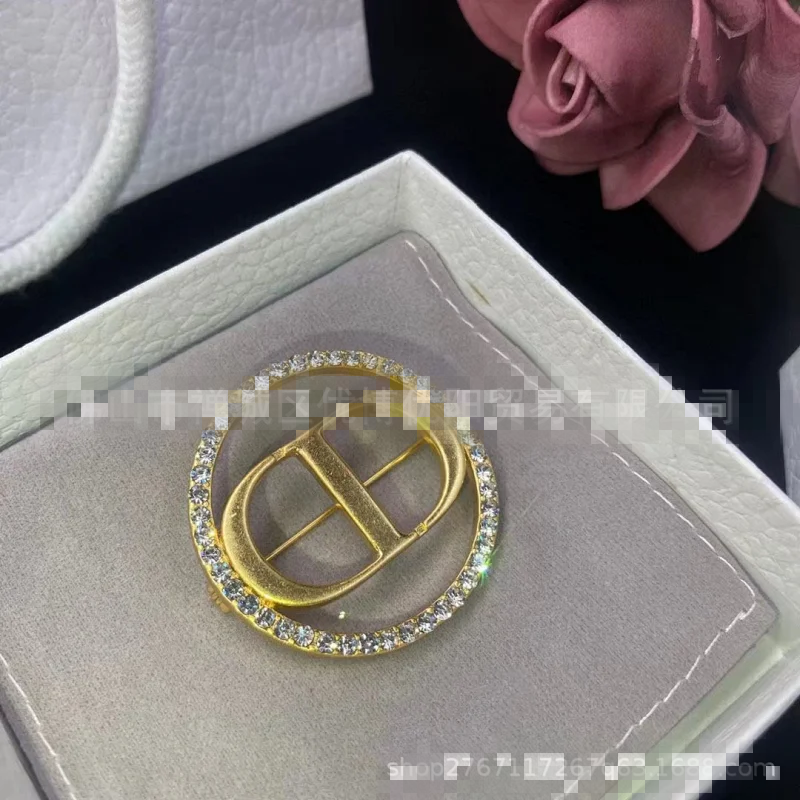 Dior Gold CD Letter Crystal Brooch Luxury Jewelry