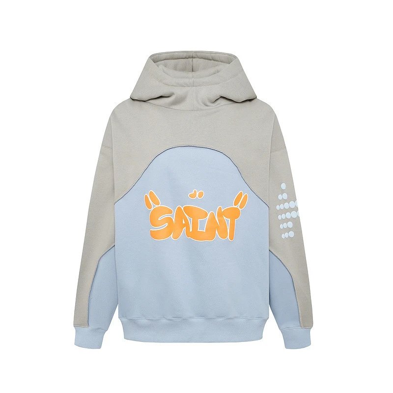 Unbranded Hoodies & Sweatshirts Color-Block Padded Hoodie with SAINT Graphic — Blue padded
