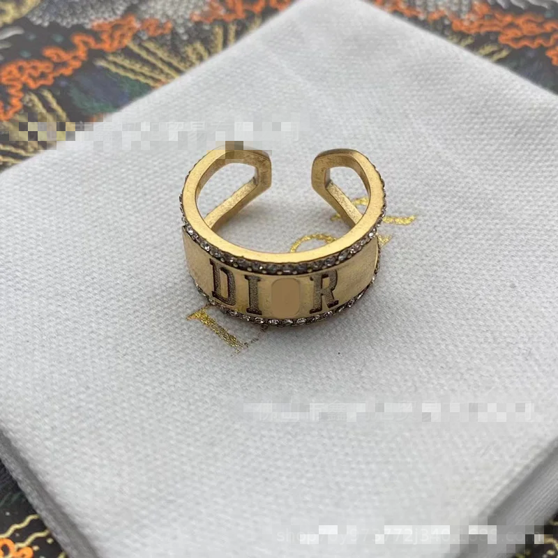 Dior Vintage Gold Crystal Brass Open Ring