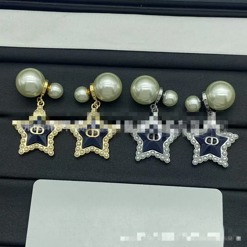 Dior Star Series Golden Pearl Enamel Earrings
