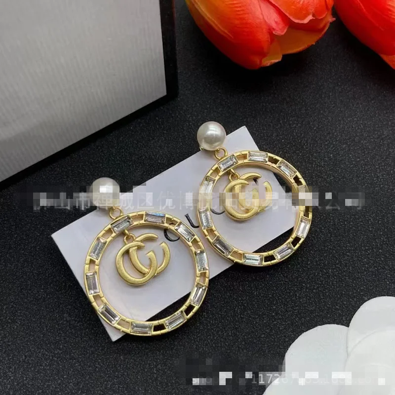 Gucci Gold Pearl Crystal Hoop Earrings Women