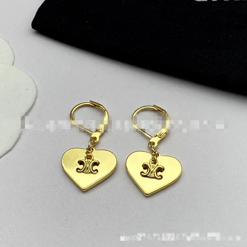 Gucci Heart Gold Drop Earrings Unisex Fashion Jewelry