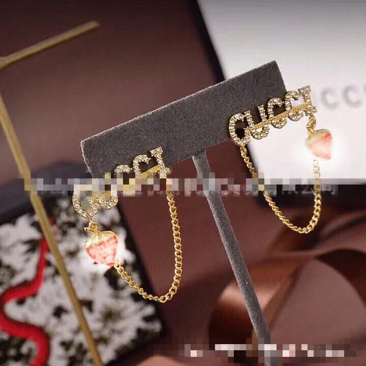 Gucci Gold Crystal Chain Earrings Pink Heart Jewelry