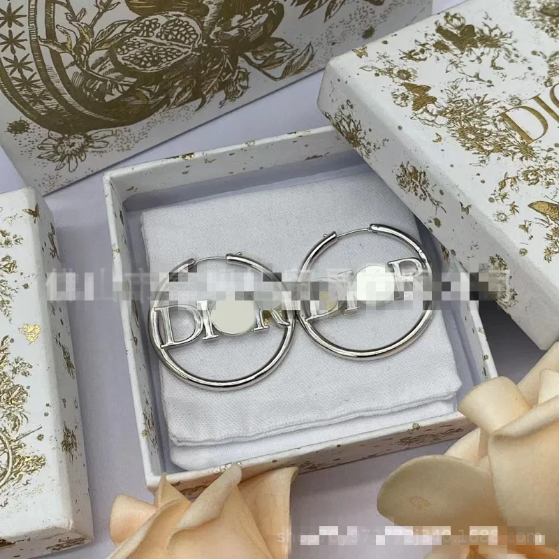 Dior Silver Hoop Earrings Women Minimalist Jewelry