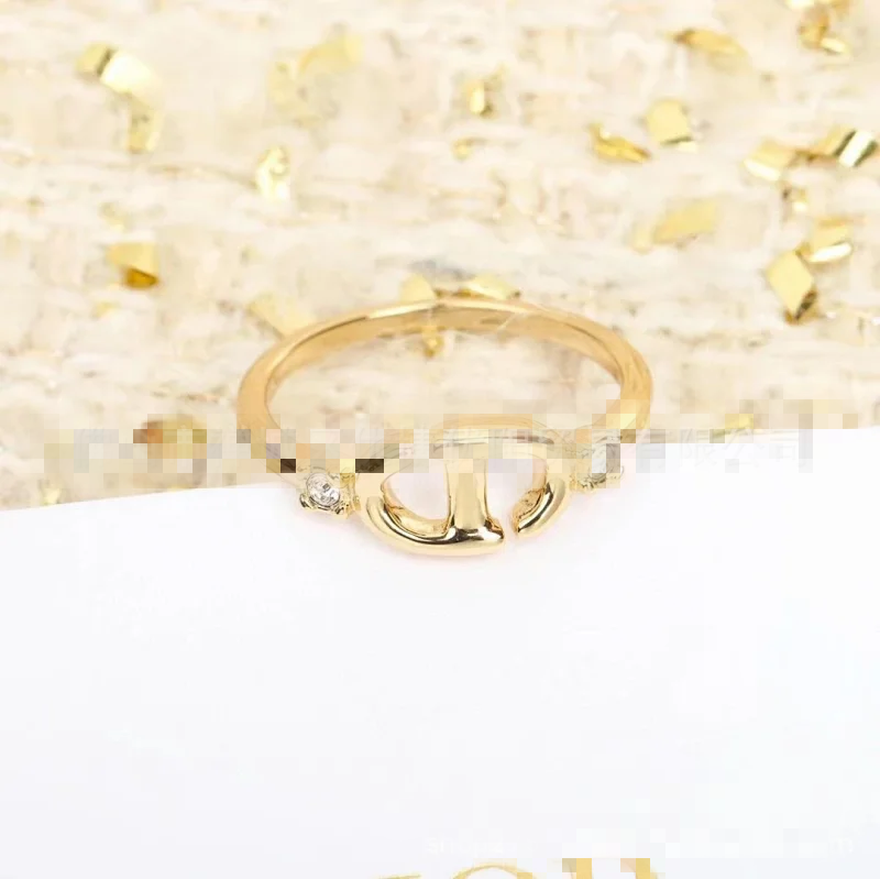 Dior Gold CD Logo Crystal Ring Jewelry