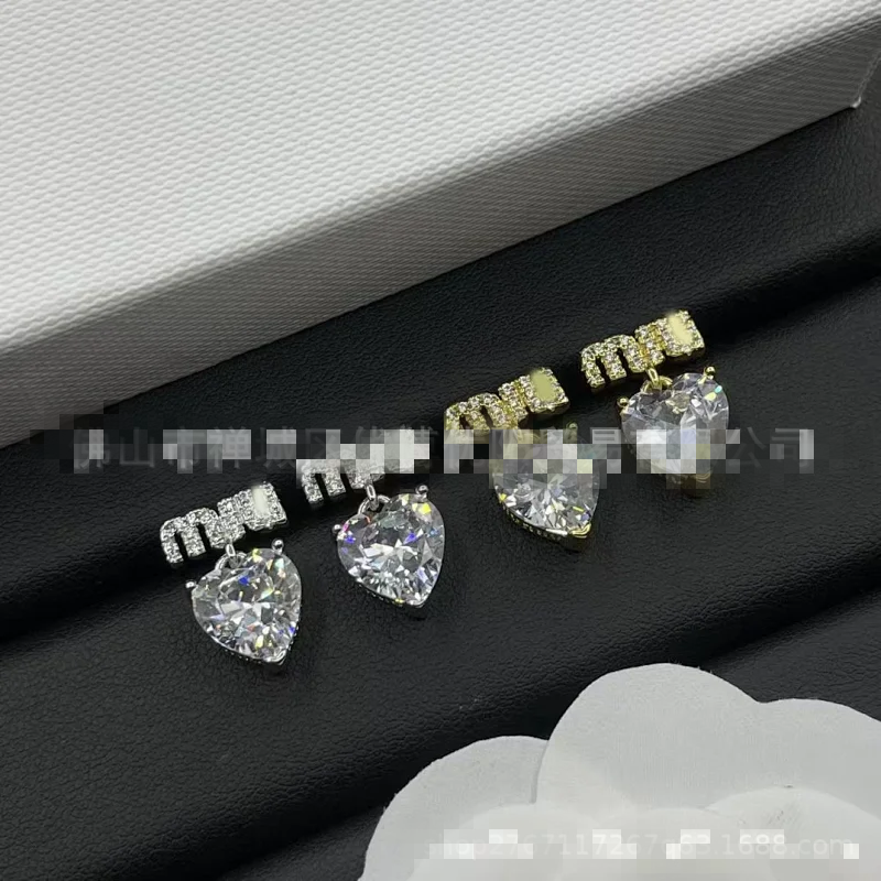 Miu Miu Heart Crystal Diamond Earrings Gold Silver
