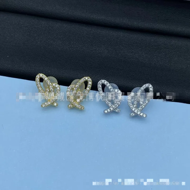 Chanel Gold Diamond Bow Crystal Earrings Jewelry Gift