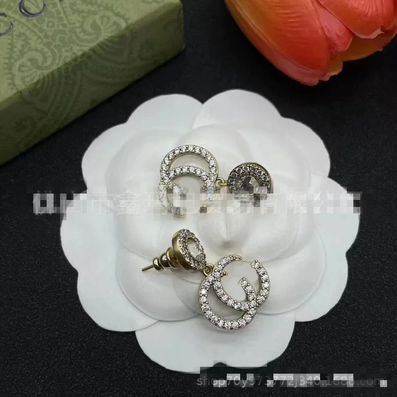 Gucci Double G Crystal Gold Rhinestone Earrings