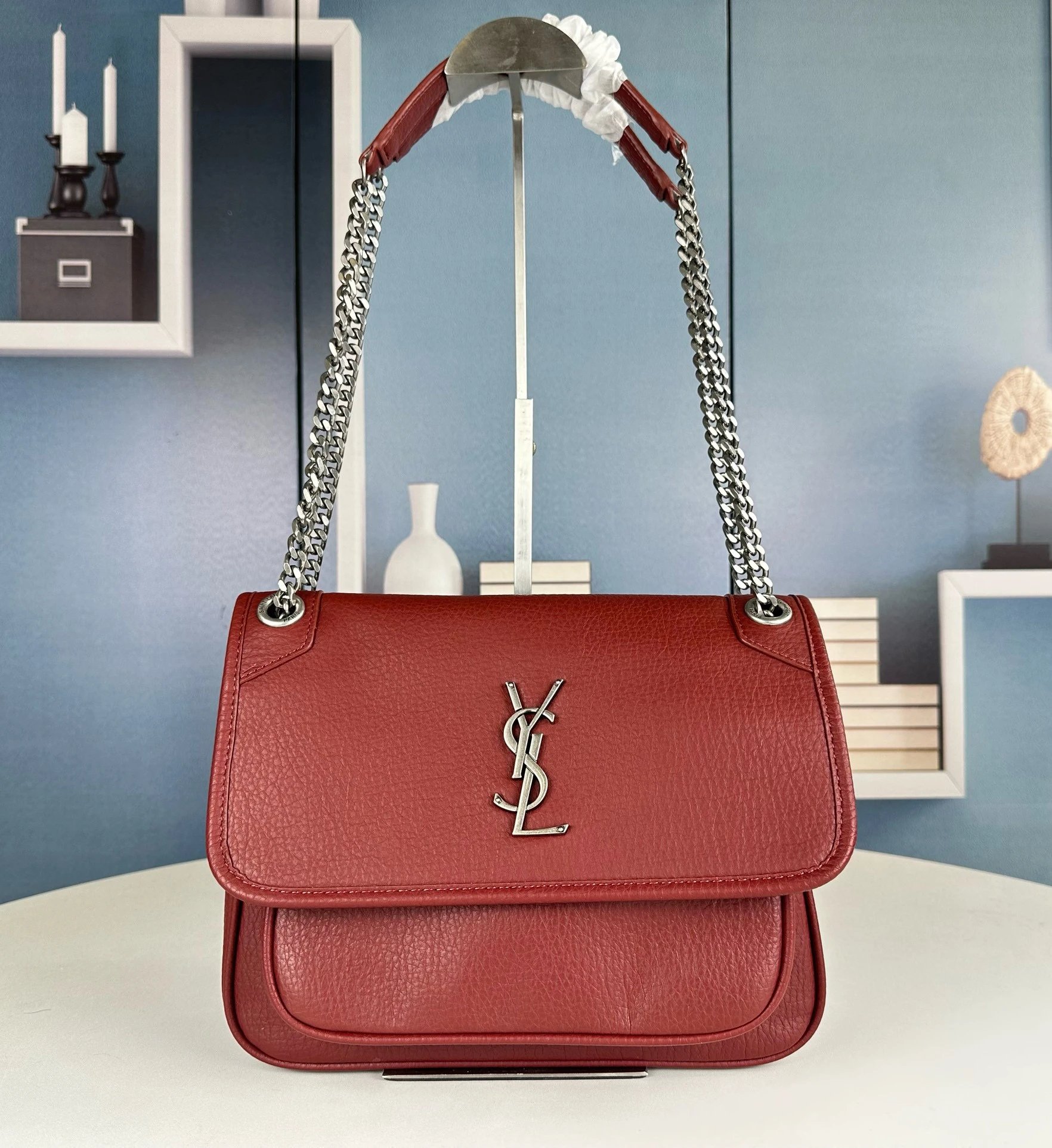 Saint Laurent Red Leather Chain Shoulder Bag