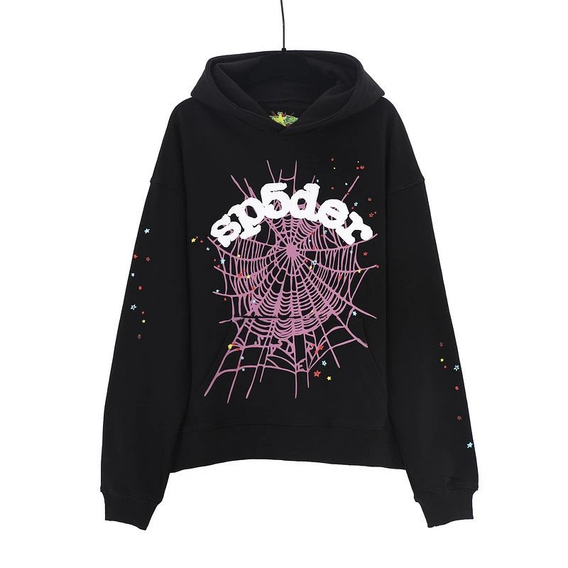 Spider web printed hoodie loose fitting men's and women's hooded sweatshirt set sy
