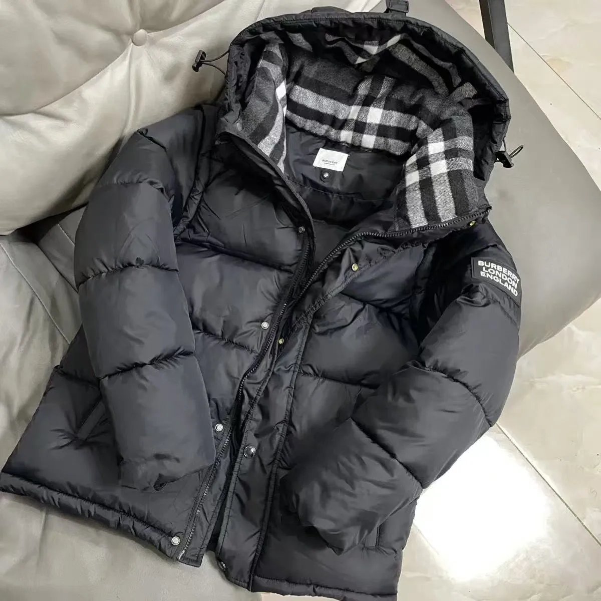 Burberry Down Puffer Jacket Check Lining Black