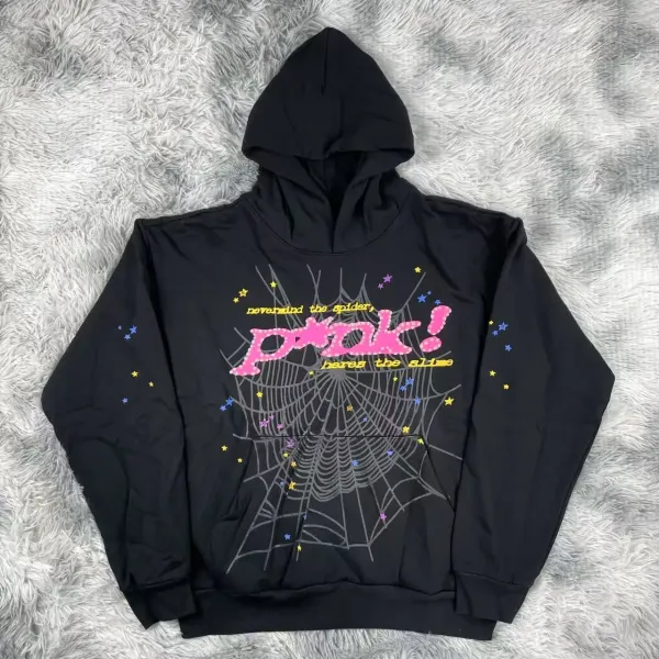 Pink! x Design Spiderweb Graphic Hoodie Black - 1