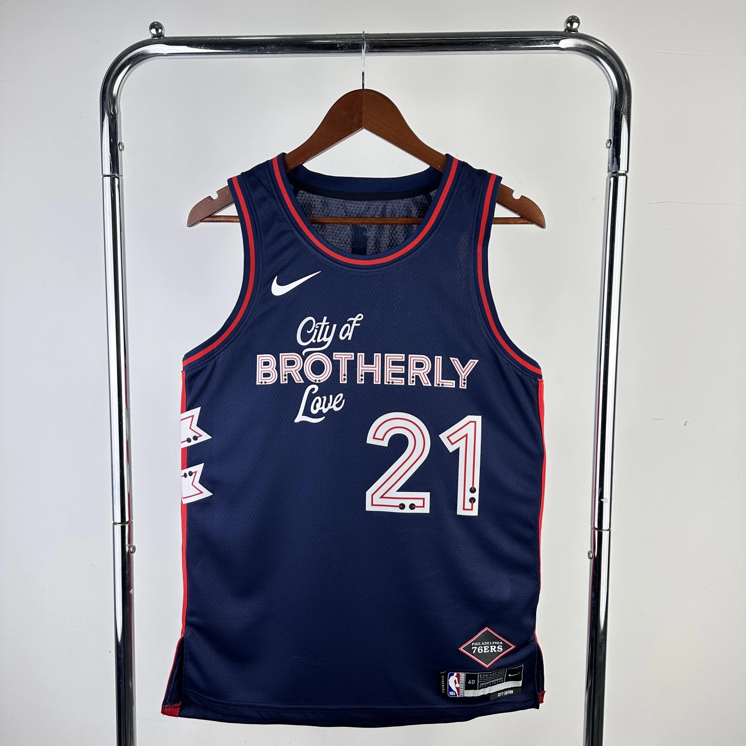 Philadelphia 76ers City Edition Jersey Navy 'City of Brotherly Love' #21 Basketball Jersey
