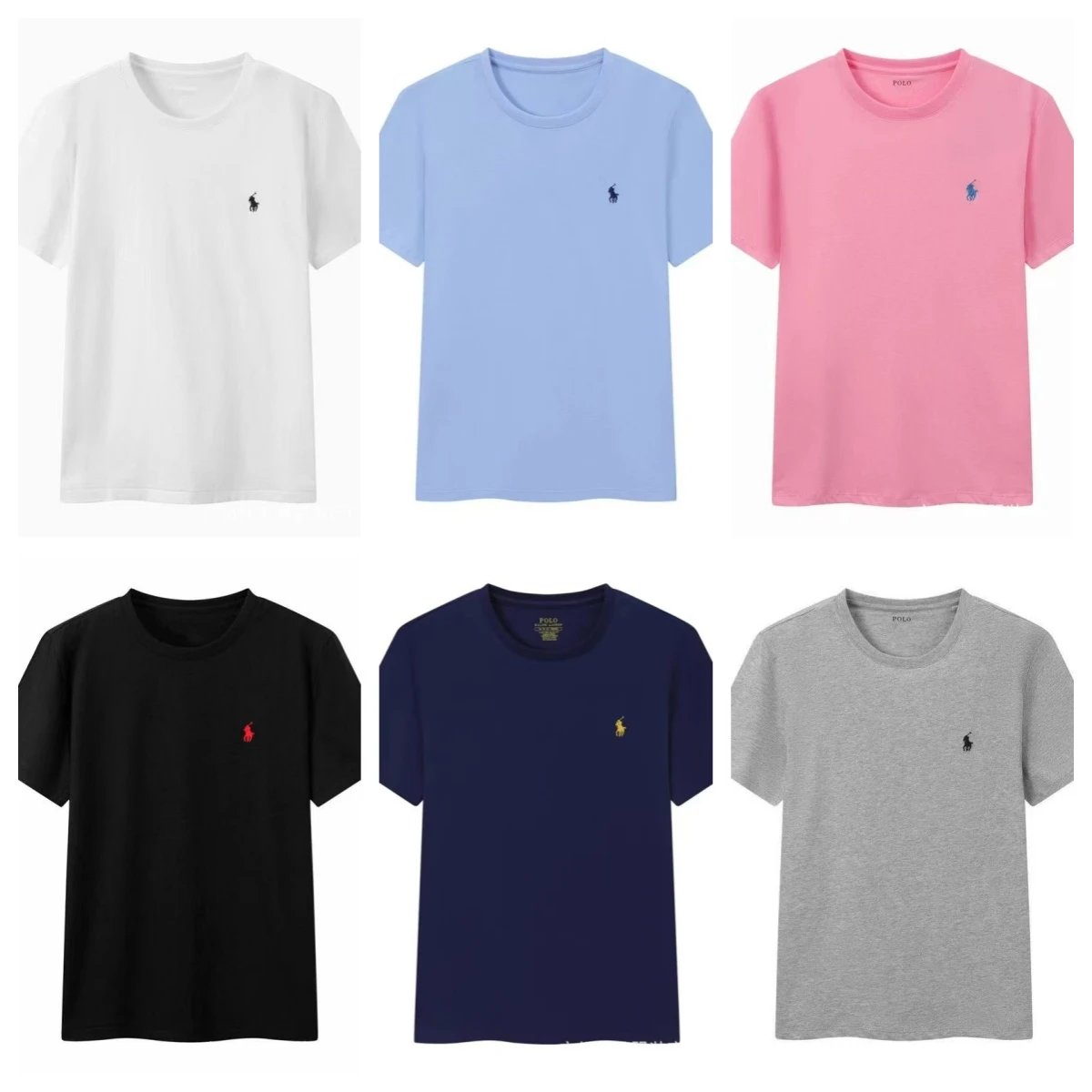 RL round neck short sleeved embroidered casual pure cotton T-shirt