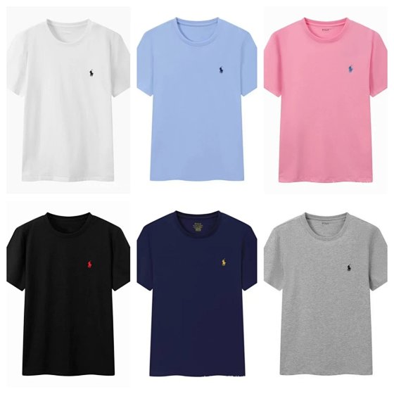 RL round neck short sleeved embroidered casual pure cotton T-shirt