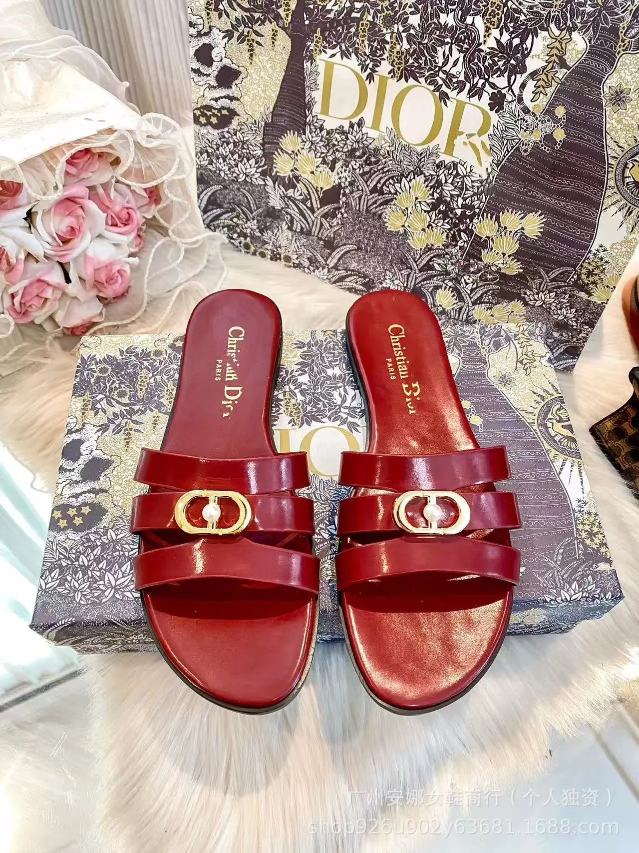 Saint Laurent Sandals Flat slide with gold YSL logo and wide strap — 21