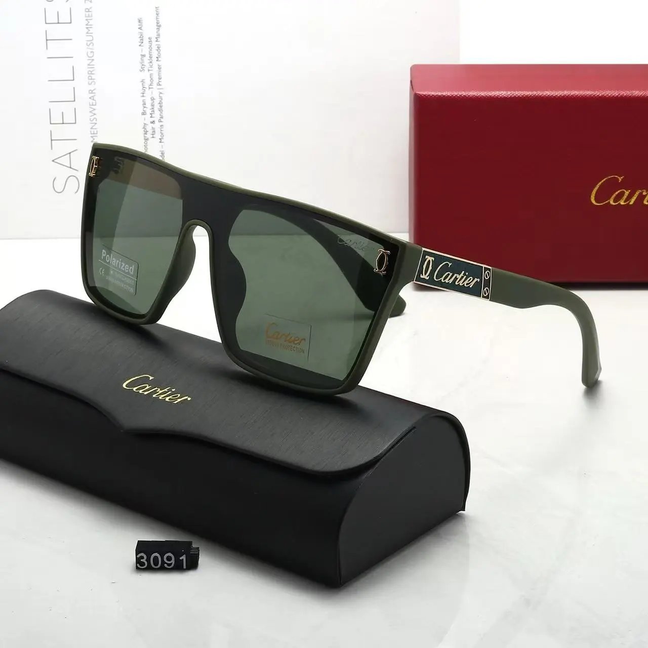 Cartier Eyewear Rimless rectangular sunglasses with gold-tone temples — 40