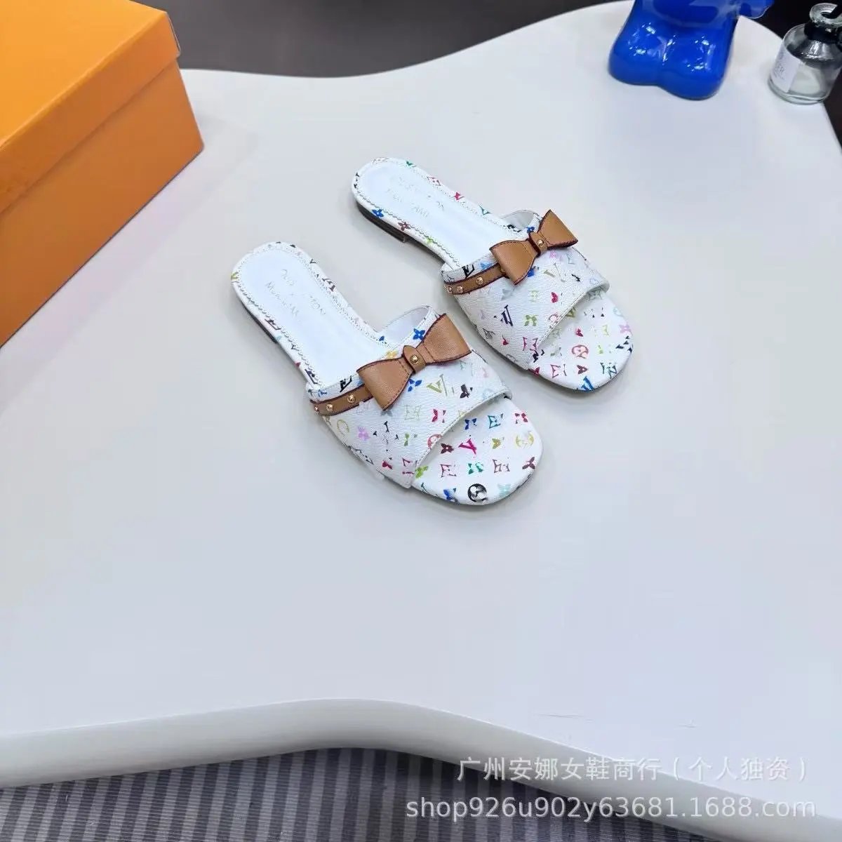Saint Laurent Sandals Flat slide with gold YSL logo and wide strap — 37