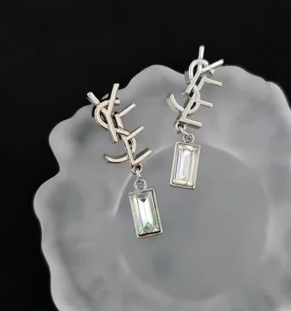 Saint Laurent Jewelry YSL Logo Crystal Drop Earrings product detail image 3