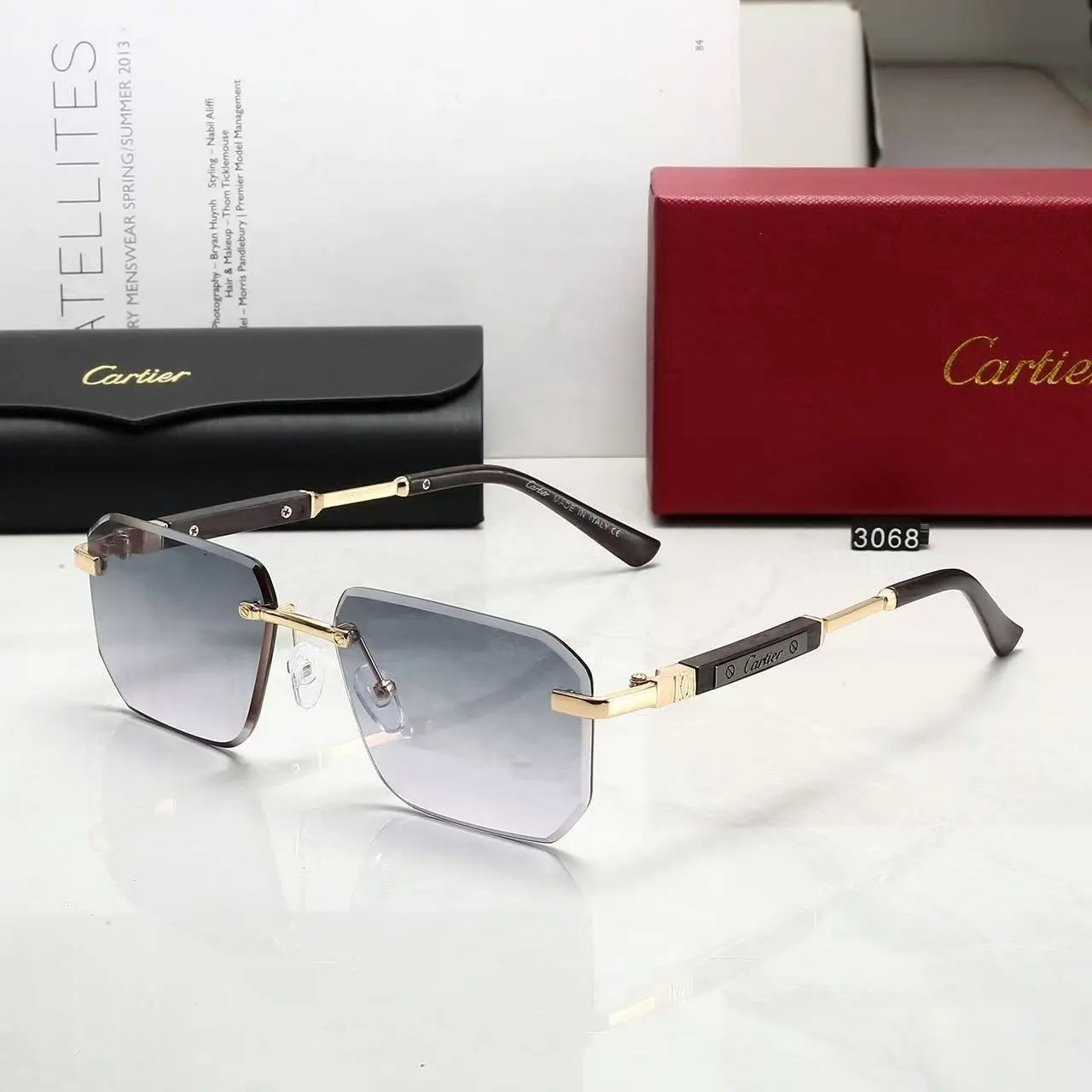 Cartier Eyewear Rimless rectangular sunglasses with gold-tone temples — 27