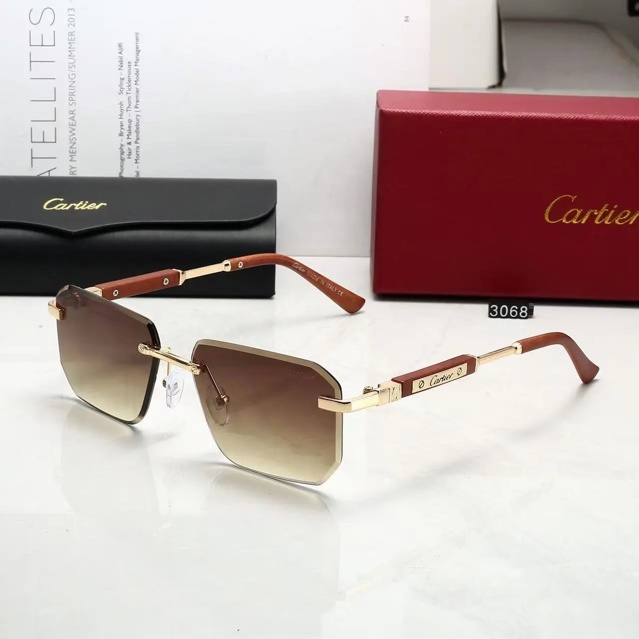 Cartier Eyewear Rimless rectangular sunglasses with gold-tone temples — 29