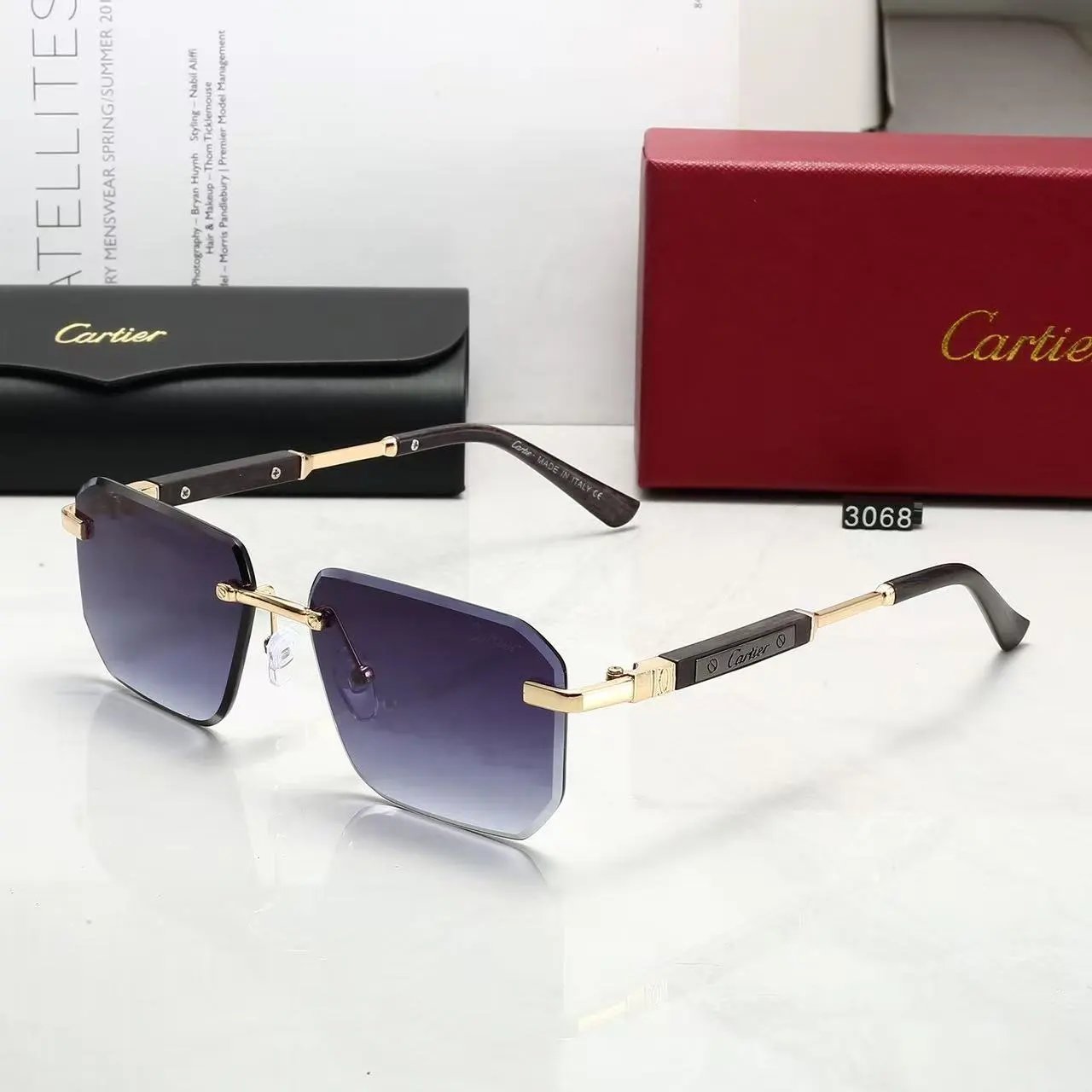 Cartier Eyewear Rimless rectangular sunglasses with gold-tone temples — 30