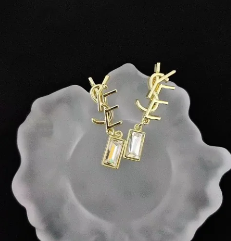 Saint Laurent Jewelry YSL Logo Crystal Drop Earrings product detail image 2