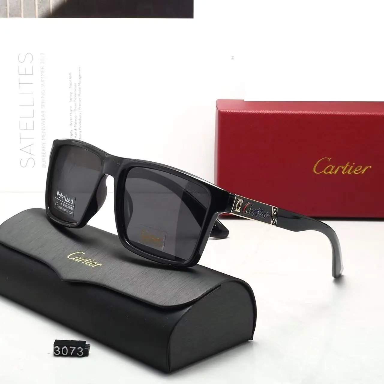 Cartier Eyewear Rimless rectangular sunglasses with gold-tone temples — 32