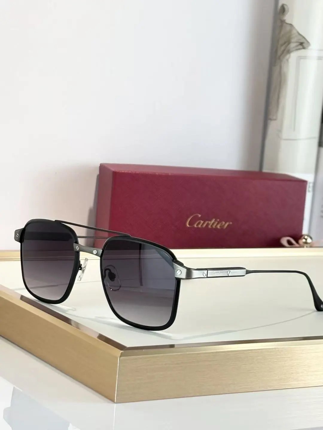 Cartier Eyewear 8033 rimless rectangular sunglasses with gold-tone hardware — 24