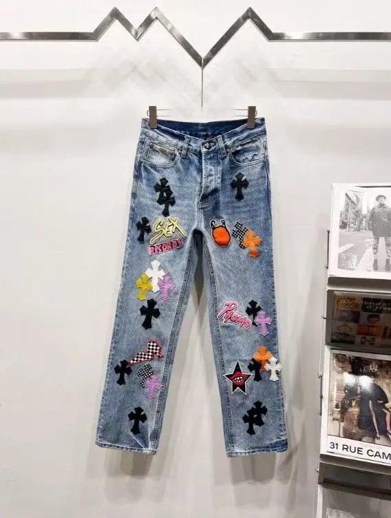 Unbranded Jeans Decorative patchwork straight-leg — 8