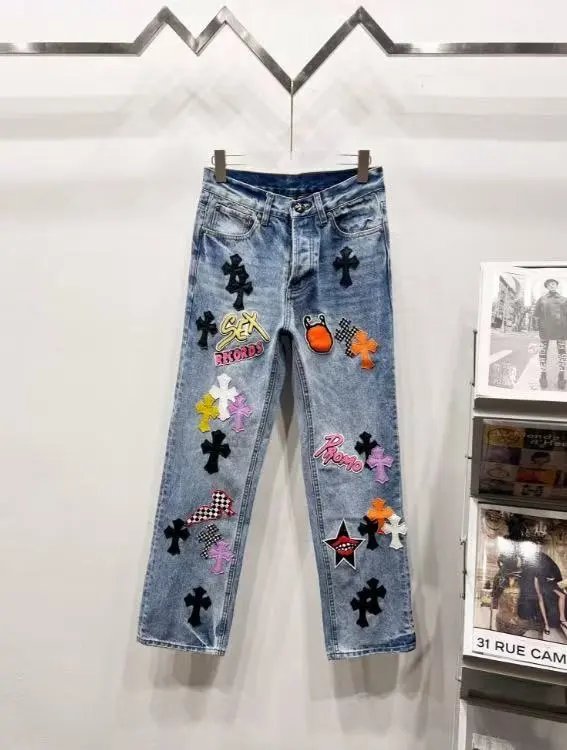 Unbranded Jeans Decorative patchwork straight-leg — 15