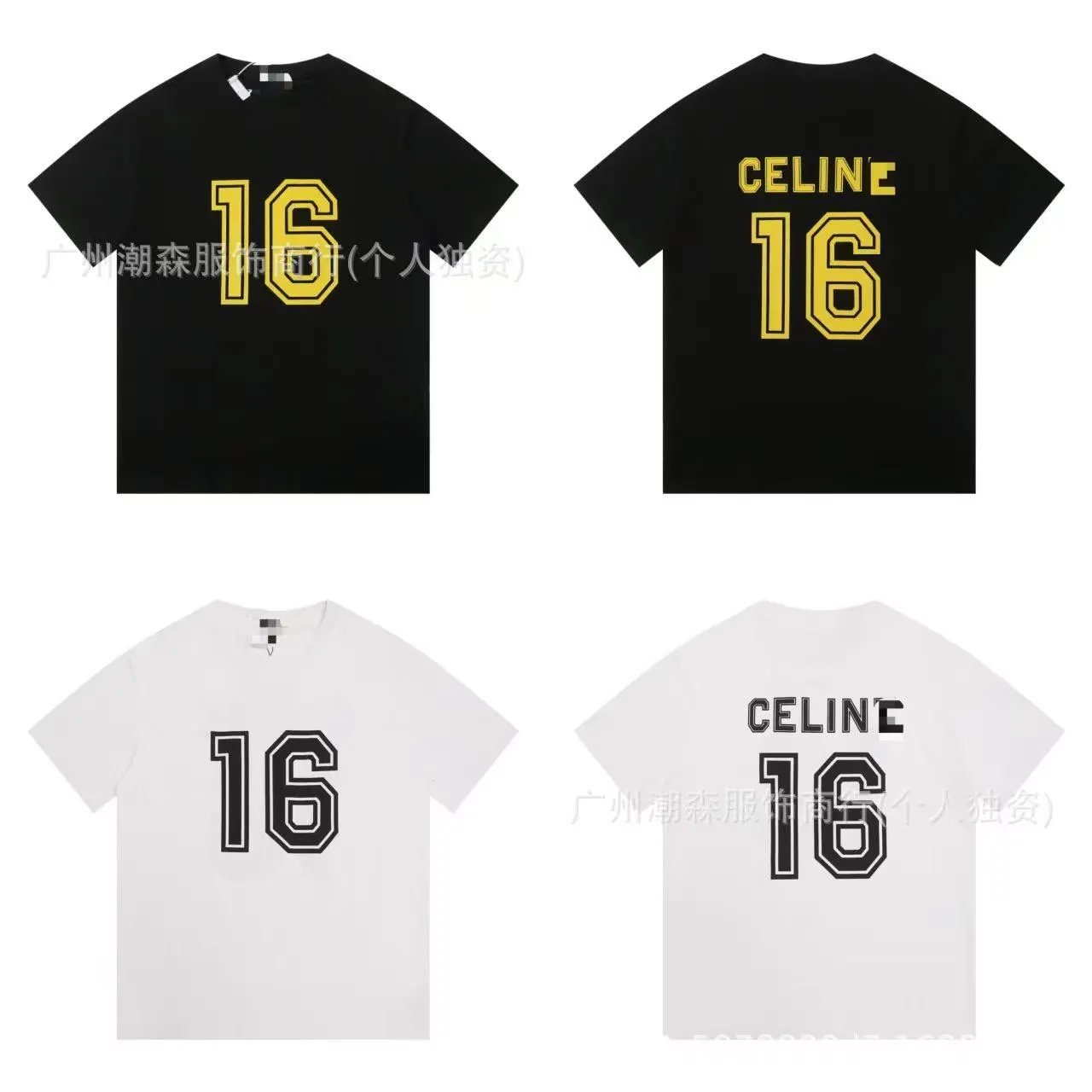 Celine T-Shirts Short-Sleeve Logo Print — 34 Black