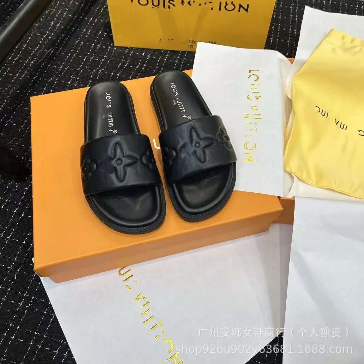 Saint Laurent Sandals Flat slide with gold YSL logo and wide strap — 30