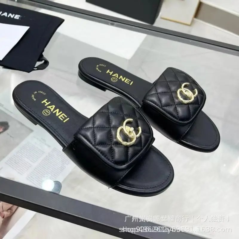 Saint Laurent Sandals Flat slide with gold YSL logo and wide strap — 15