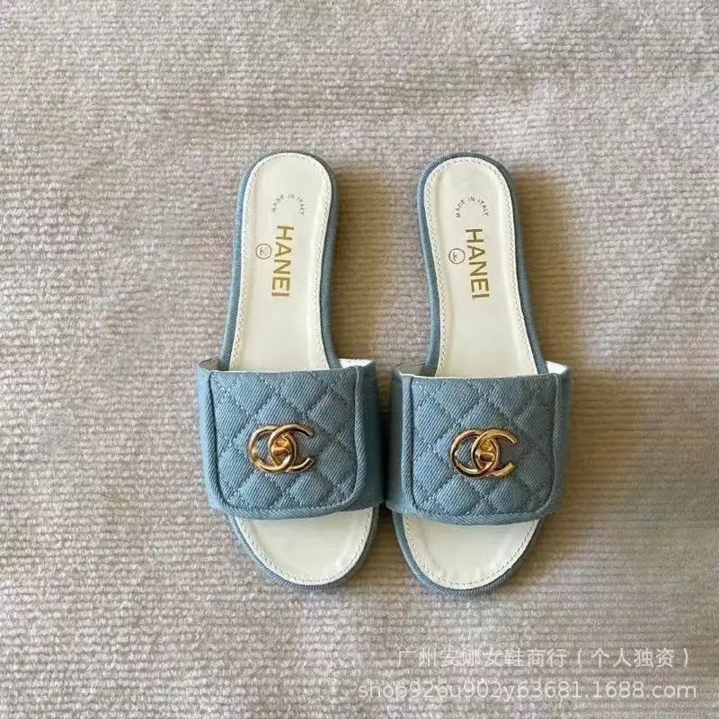 Saint Laurent Sandals Flat slide with gold YSL logo and wide strap — 14