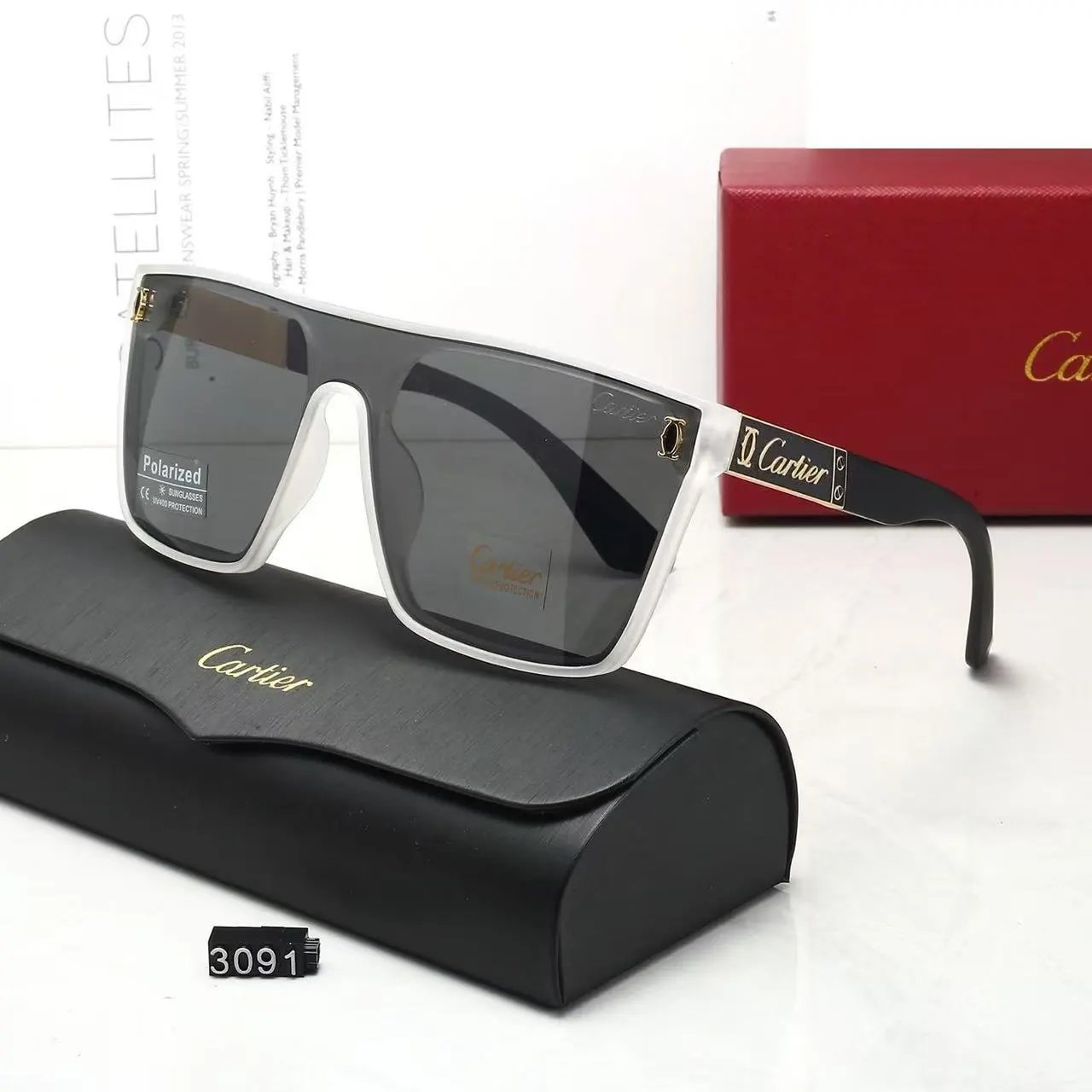 Cartier Eyewear Rimless rectangular sunglasses with gold-tone temples — 37