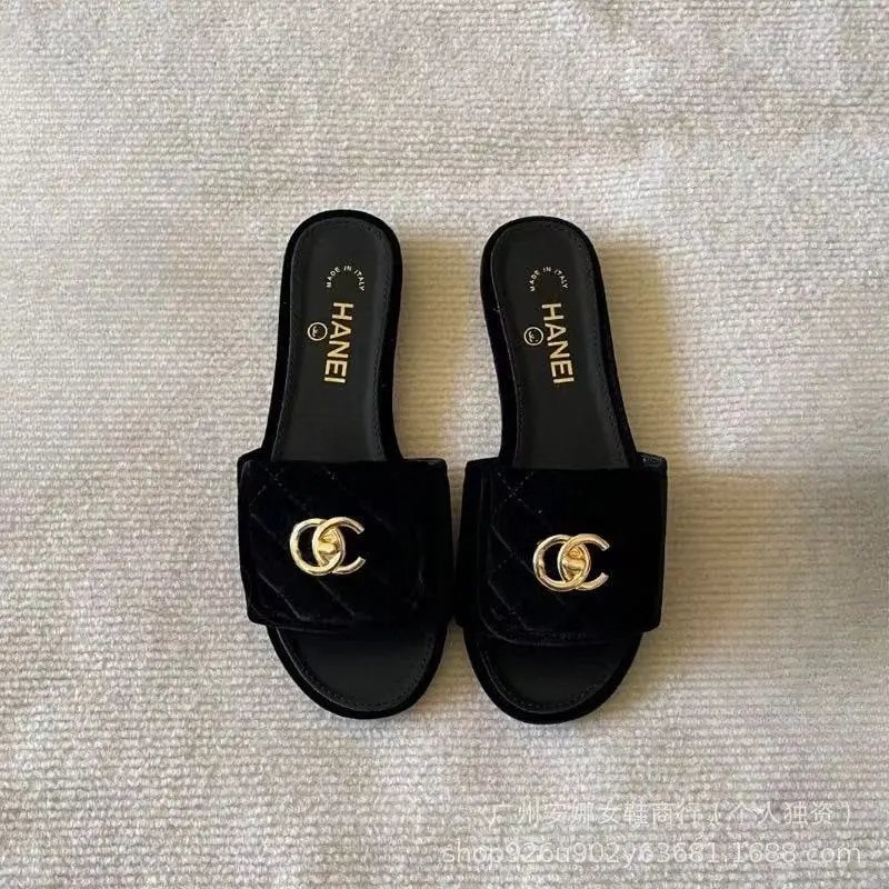 Saint Laurent Sandals Flat slide with gold YSL logo and wide strap — 12