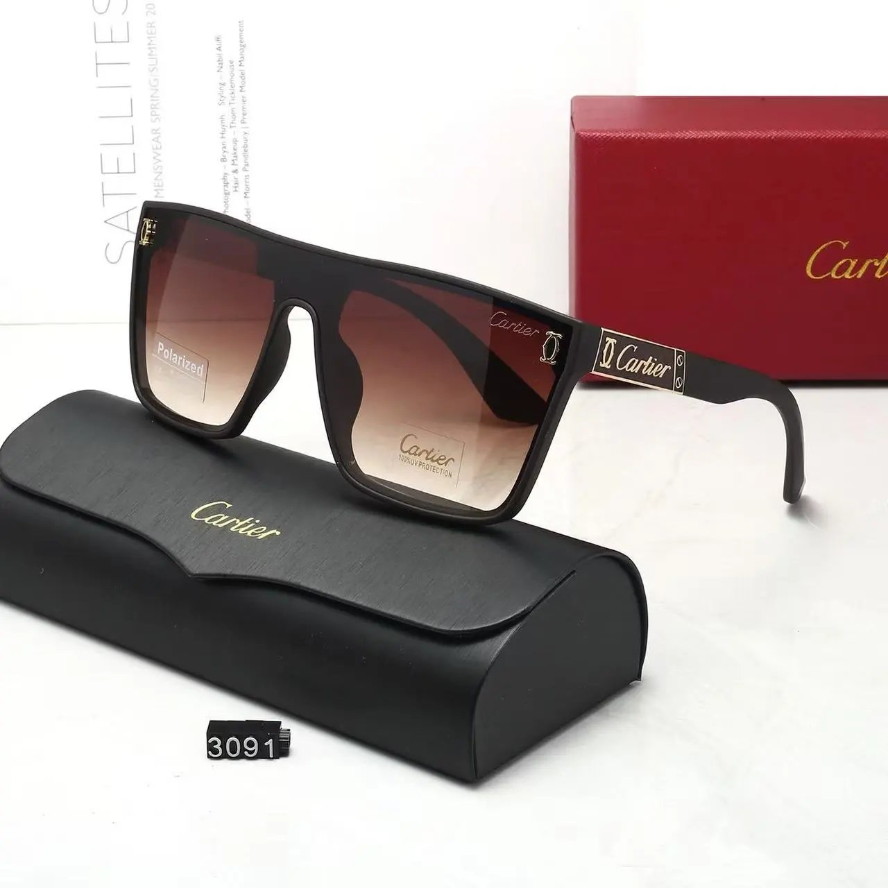 Cartier Eyewear Rimless rectangular sunglasses with gold-tone temples — 39