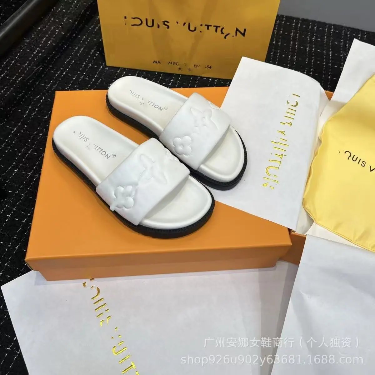 Saint Laurent Sandals Flat slide with gold YSL logo and wide strap — 31