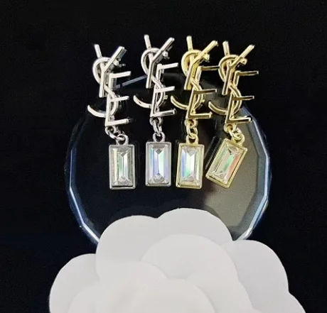 Saint Laurent Jewelry YSL Logo Crystal Drop Earrings product detail image 1