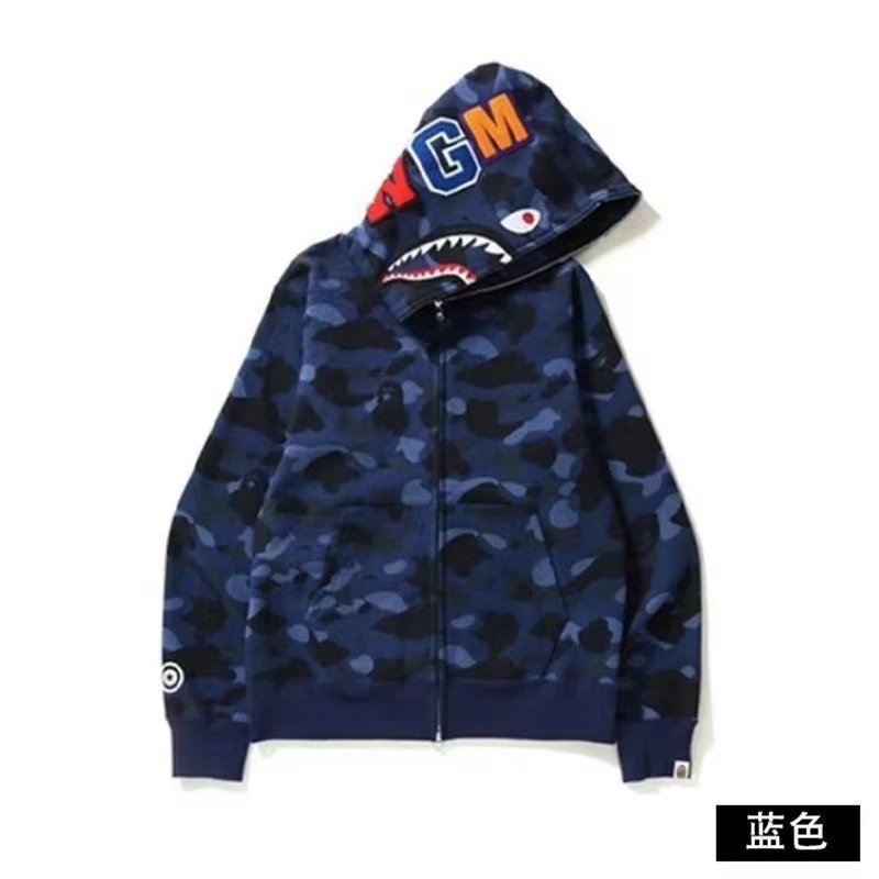 A BATHING APE Hoodies & Sweatshirts Shark Full Zip Hoodie with Camo Print — 38