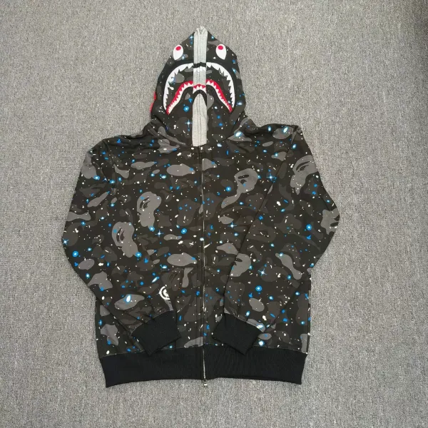 A Bathing Ape Shark Hoodie Space Camo Black Multicolor Hoodie - 1
