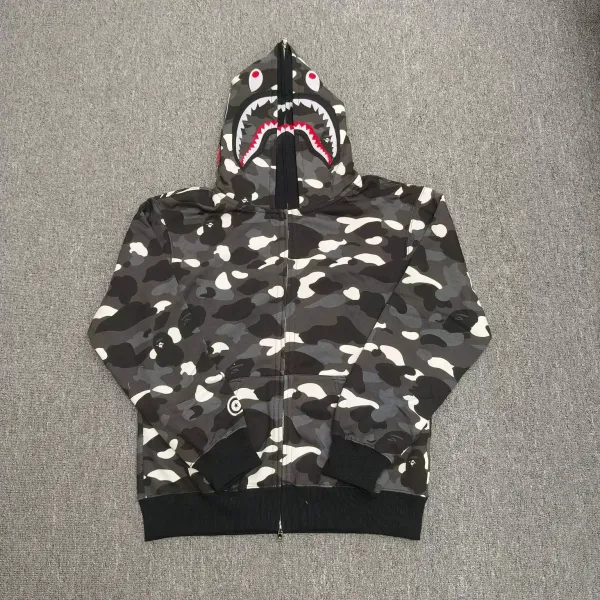 A Bathing Ape Shark Hoodie Gray Camo Full-Zip Hoodie - 1