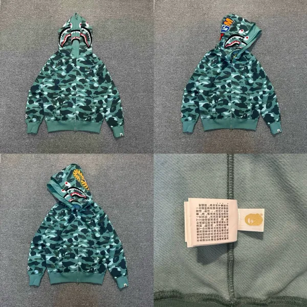 A Bathing Ape ABC Camo Shark Hoodie Army Green - 1
